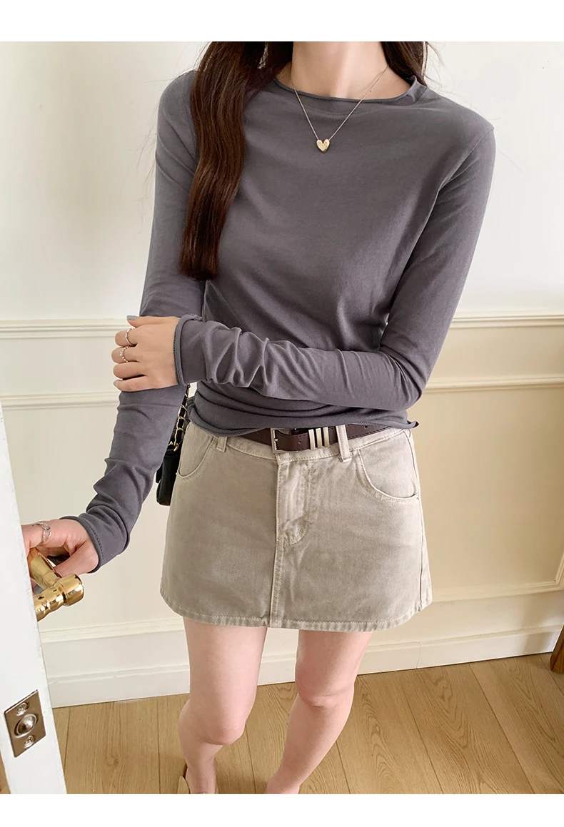 2026 Spring Autumn T-shirt Women Tops Solid Slim Fit Long Sleeve O Neck Tshirts Female Casual Streetwear High Quality Base Tees