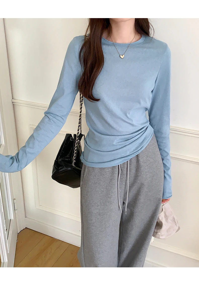 2026 Spring Autumn T-shirt Women Tops Solid Slim Fit Long Sleeve O Neck Tshirts Female Casual Streetwear High Quality Base Tees