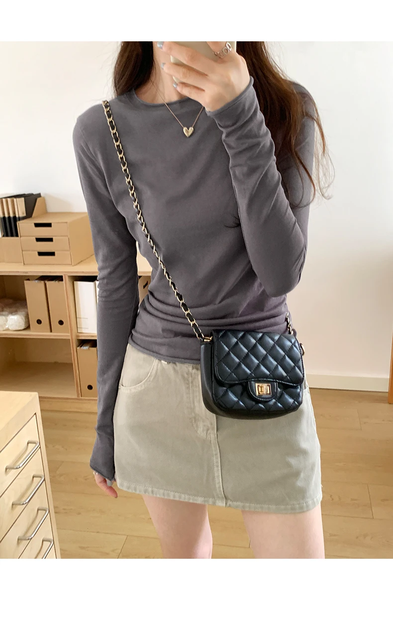 2026 Spring Autumn T-shirt Women Tops Solid Slim Fit Long Sleeve O Neck Tshirts Female Casual Streetwear High Quality Base Tees