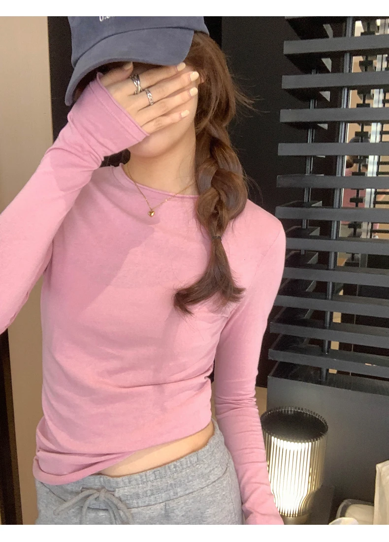 2026 Spring Autumn T-shirt Women Tops Solid Slim Fit Long Sleeve O Neck Tshirts Female Casual Streetwear High Quality Base Tees