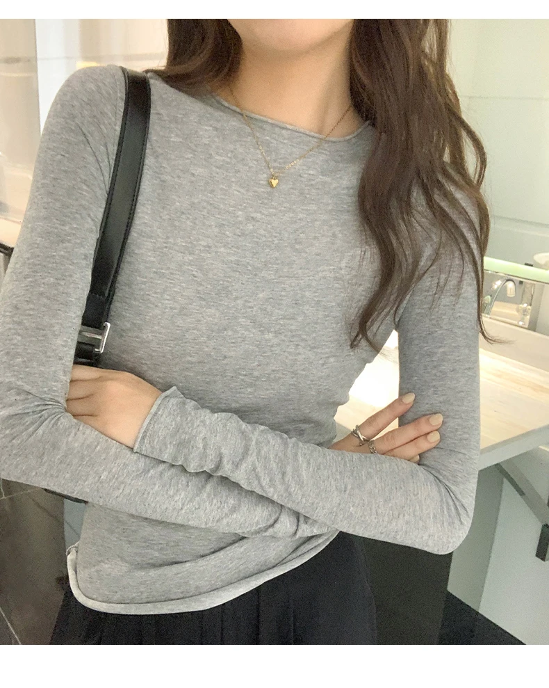 2026 Spring Autumn T-shirt Women Tops Solid Slim Fit Long Sleeve O Neck Tshirts Female Casual Streetwear High Quality Base Tees