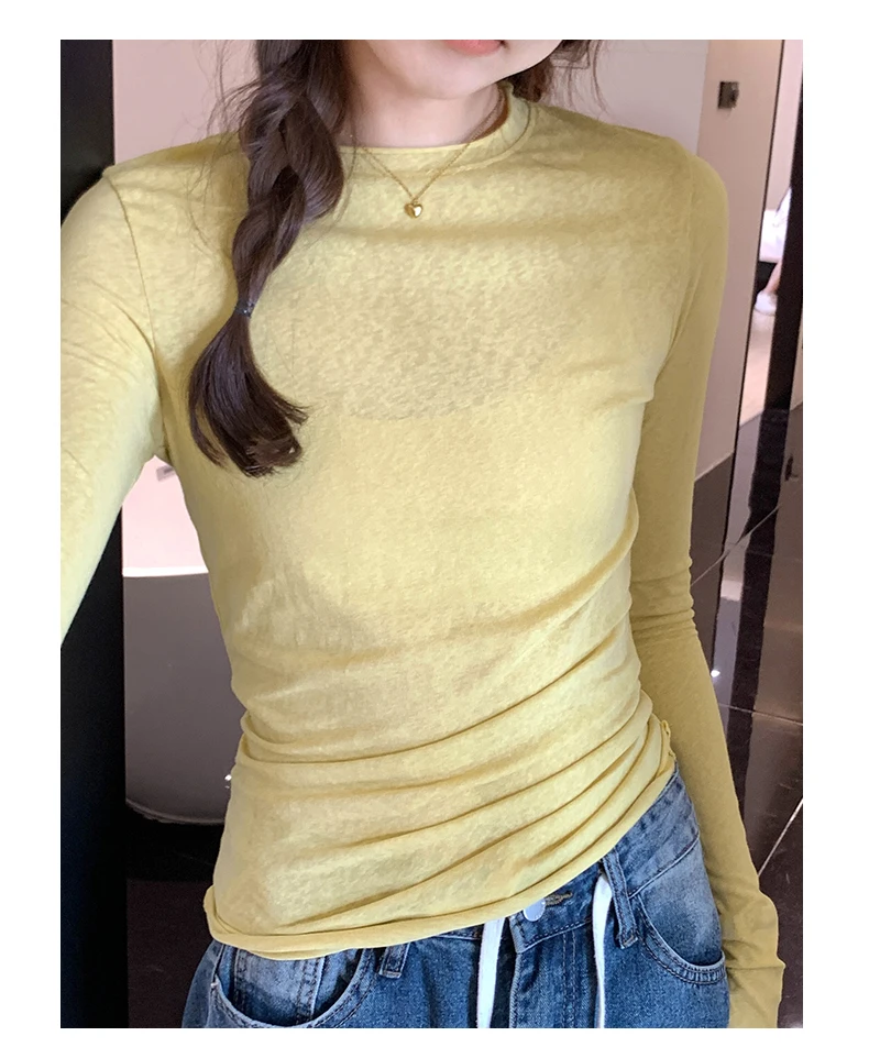 2026 Spring Autumn T-shirt Women Tops Solid Slim Fit Long Sleeve O Neck Tshirts Female Casual Streetwear High Quality Base Tees