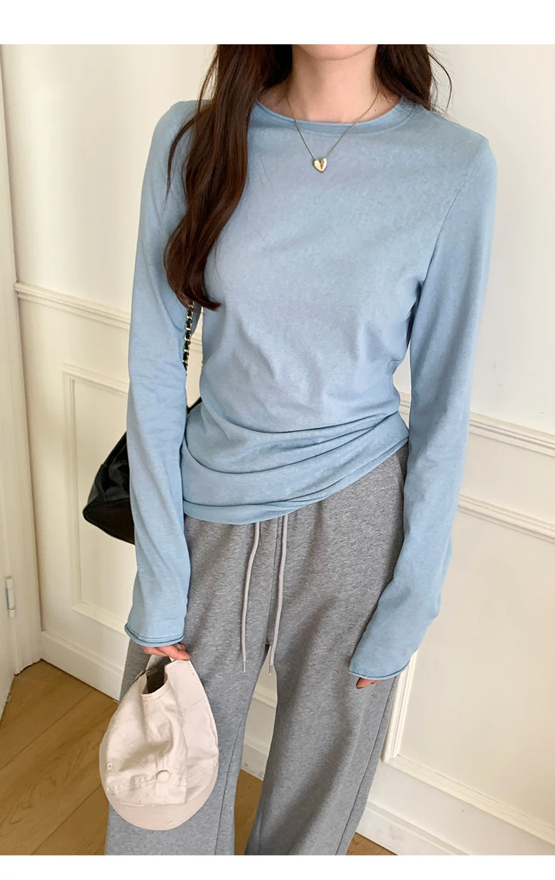 2026 Spring Autumn T-shirt Women Tops Solid Slim Fit Long Sleeve O Neck Tshirts Female Casual Streetwear High Quality Base Tees