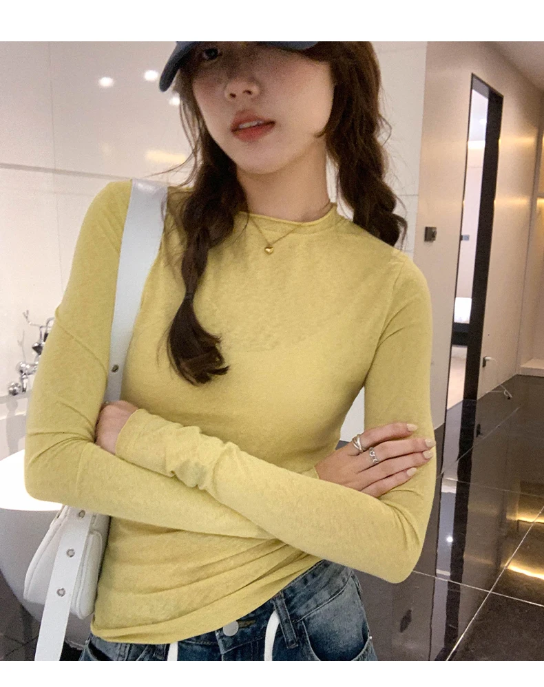 2026 Spring Autumn T-shirt Women Tops Solid Slim Fit Long Sleeve O Neck Tshirts Female Casual Streetwear High Quality Base Tees