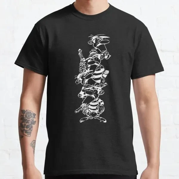 Lucky Luke Cartoon Daltons Tshirt Retro T Shirt Grunge Men Clothing Harajuku Anime Shirt Ropa Hombre Roupas Masculinas Camisetas