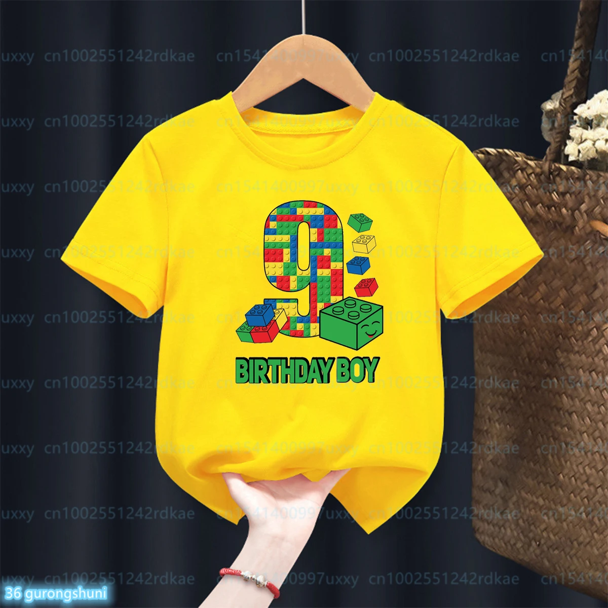 Fashion New Boy T-Shirt Funny Building Blocks 1-10 Birthday Kids T Shirt Summer O-Neck Shirt Tops For Kids Birthday Gift Tshirt
