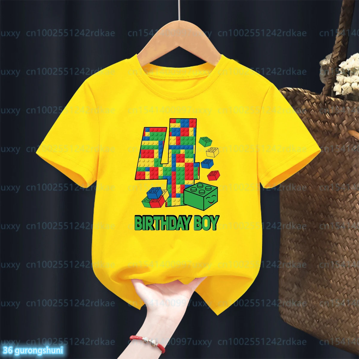 Fashion New Boy T-Shirt Funny Building Blocks 1-10 Birthday Kids T Shirt Summer O-Neck Shirt Tops For Kids Birthday Gift Tshirt