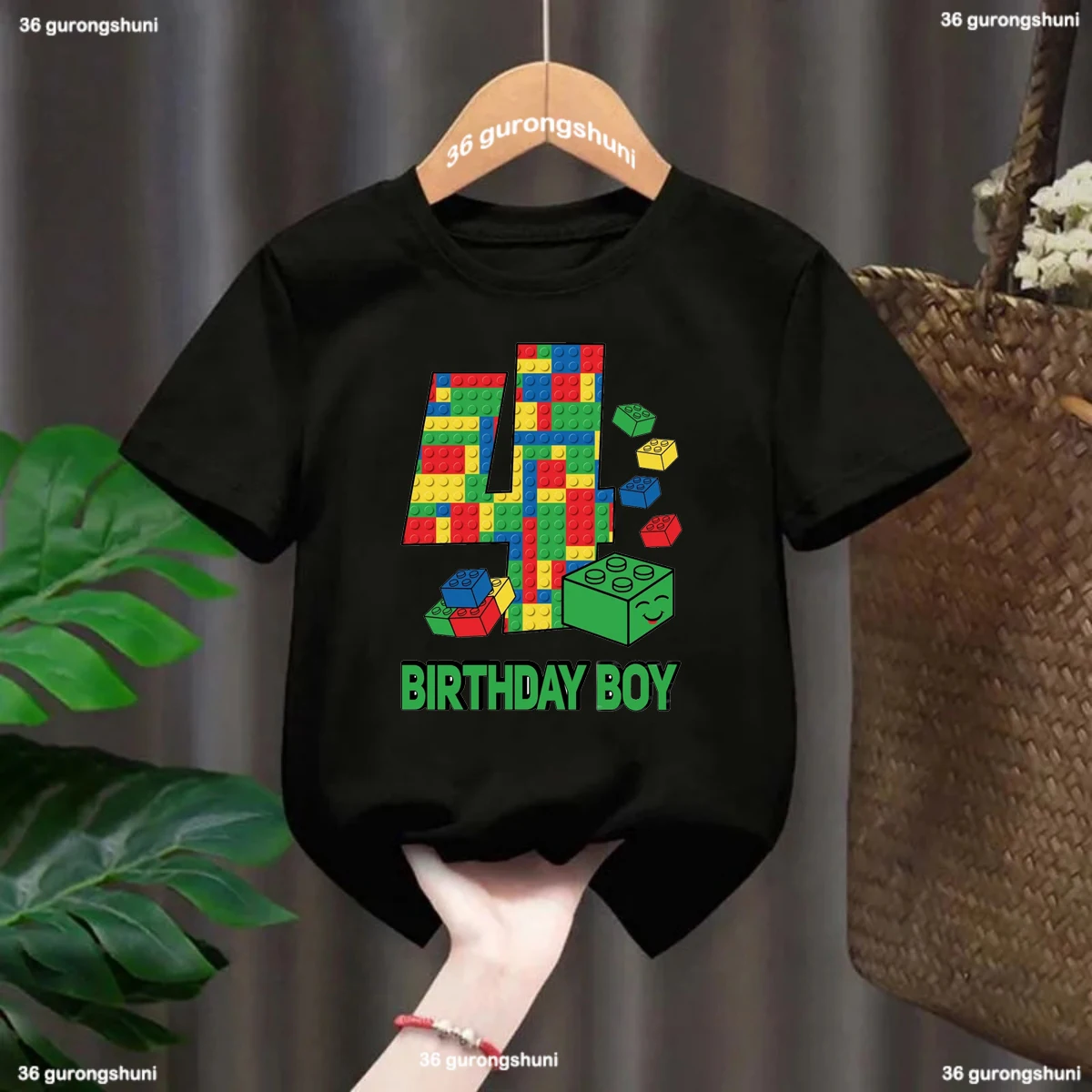 Fashion New Boy T-Shirt Funny Building Blocks 1-10 Birthday Kids T Shirt Summer O-Neck Shirt Tops For Kids Birthday Gift Tshirt
