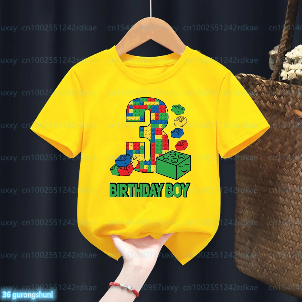 Fashion New Boy T-Shirt Funny Building Blocks 1-10 Birthday Kids T Shirt Summer O-Neck Shirt Tops For Kids Birthday Gift Tshirt
