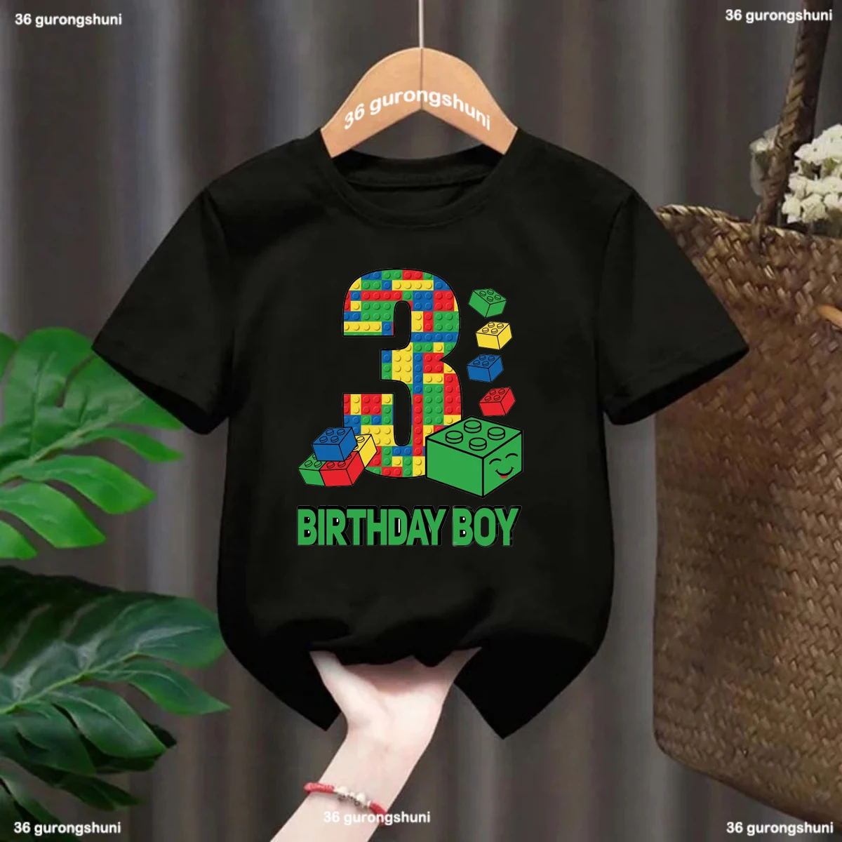 Fashion New Boy T-Shirt Funny Building Blocks 1-10 Birthday Kids T Shirt Summer O-Neck Shirt Tops For Kids Birthday Gift Tshirt