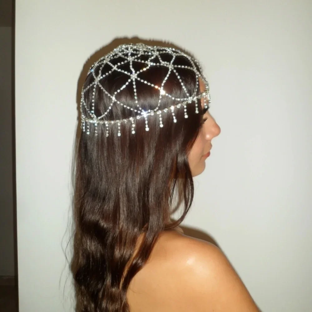 Stonefans Tassel Headdress Jewelry Handmade Jewelry Club Wedding Fashion Bling Rhinestone Hat Festival Girl for Women Headbands