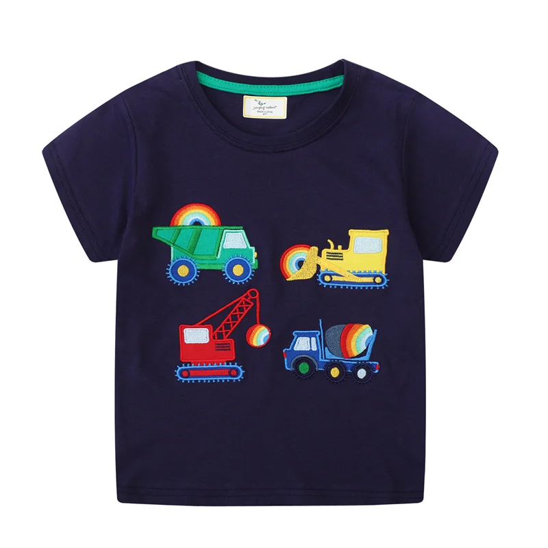 Jumping Meters New Arrival Boys T Shirts For Summer Cotton Cartoon Aircraft Embroidery Toddler Kids Tees Baby Tops Clothes