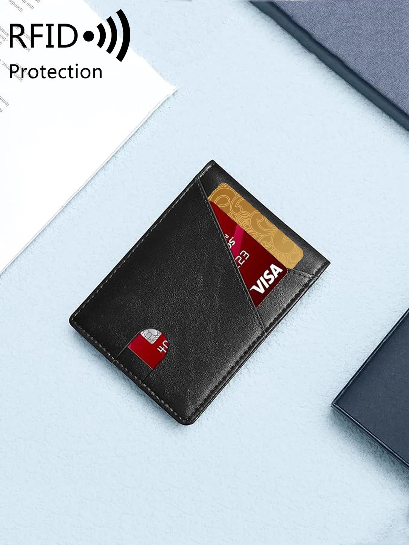 Minimalist Men's Wallet RFID Anti-Theft Brush Double Fold Cross Front Pocket Portable Card Holder 12 Card Multifunctional Wallet