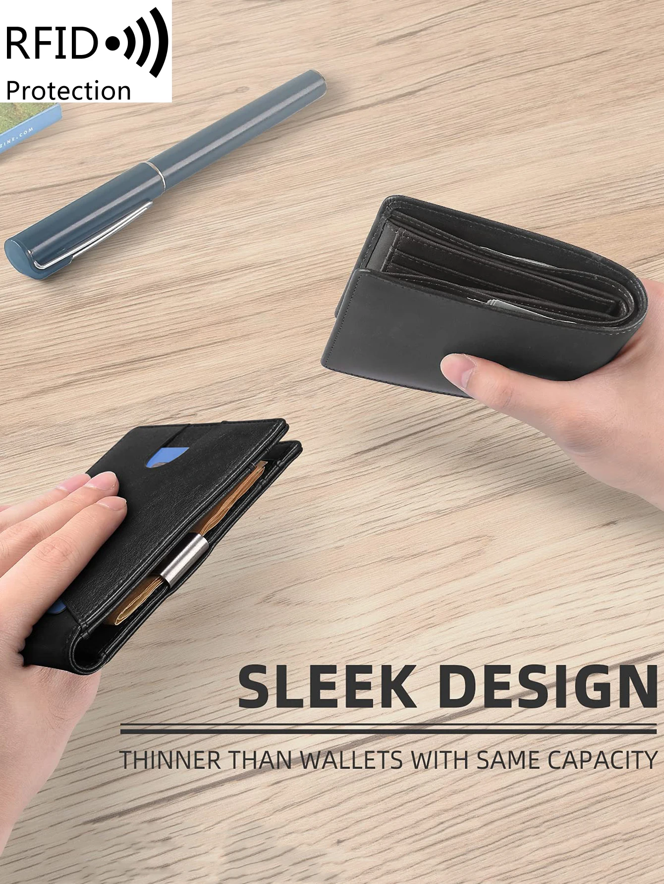 Minimalist Men's Wallet RFID Anti-Theft Brush Double Fold Cross Front Pocket Portable Card Holder 12 Card Multifunctional Wallet
