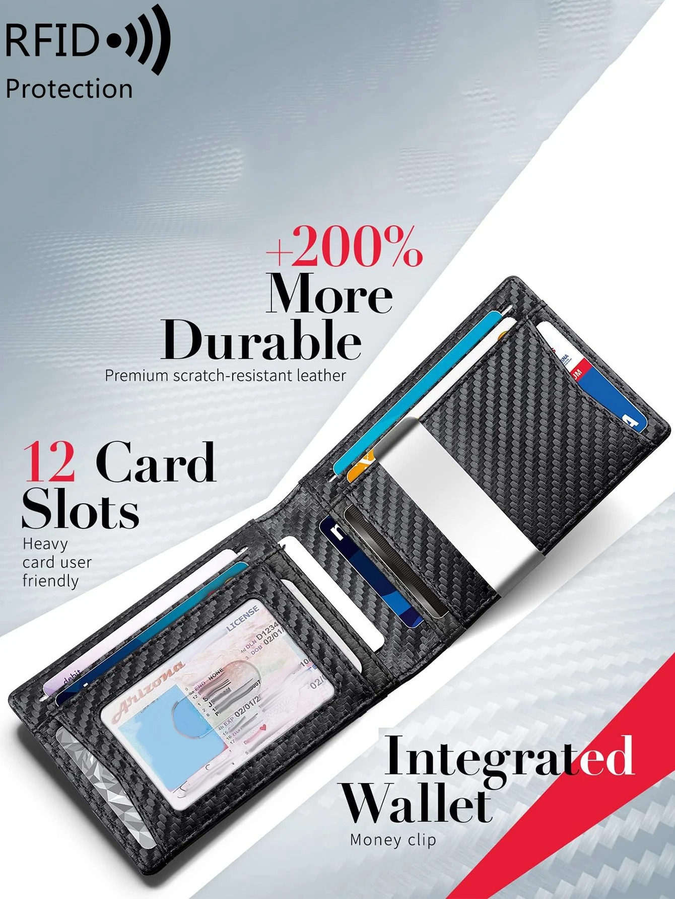 Minimalist Men's Wallet RFID Anti-Theft Brush Double Fold Cross Front Pocket Portable Card Holder 12 Card Multifunctional Wallet