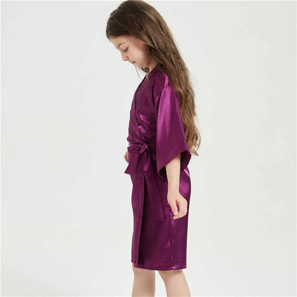 12 Colors Satin Robes for Girls Baby Kids Sleepwear Red White Pink Kimono For Spa Wedding Party Girls Nightgowns Summer BathRobe