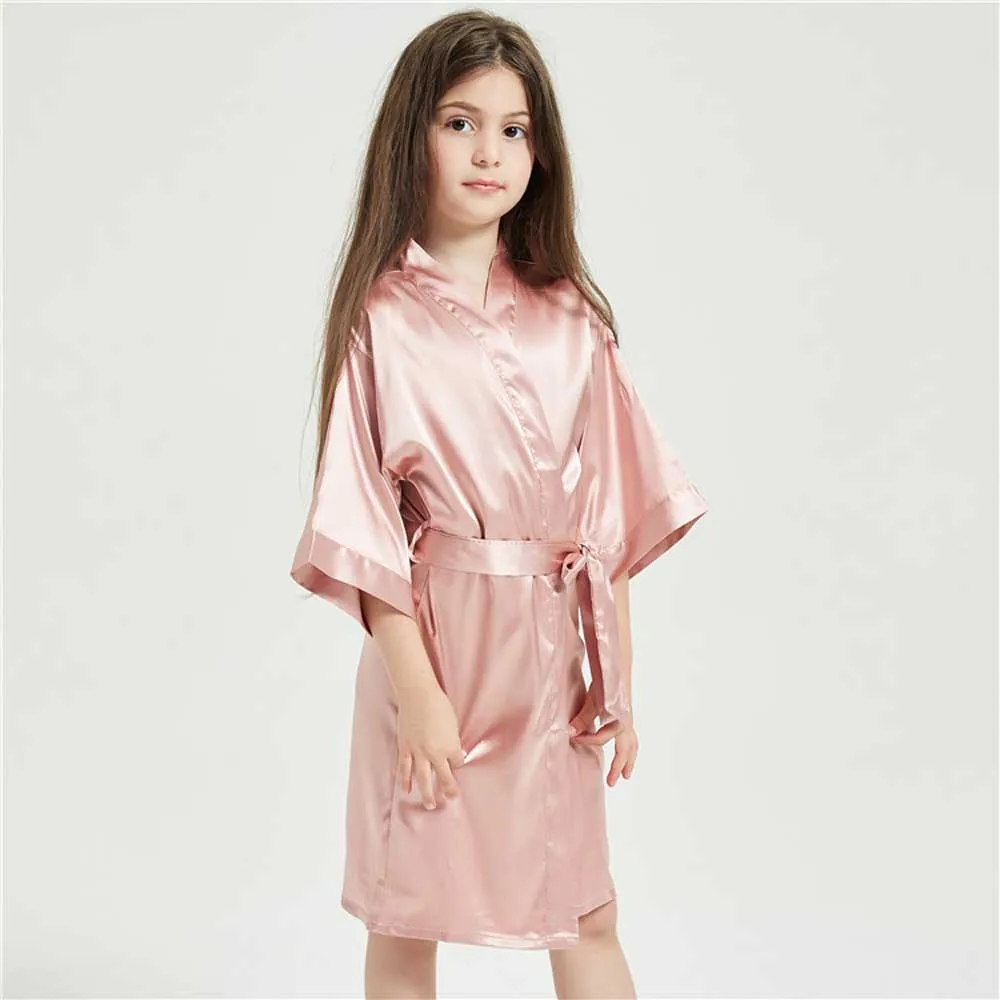 12 Colors Satin Robes for Girls Baby Kids Sleepwear Red White Pink Kimono For Spa Wedding Party Girls Nightgowns Summer BathRobe