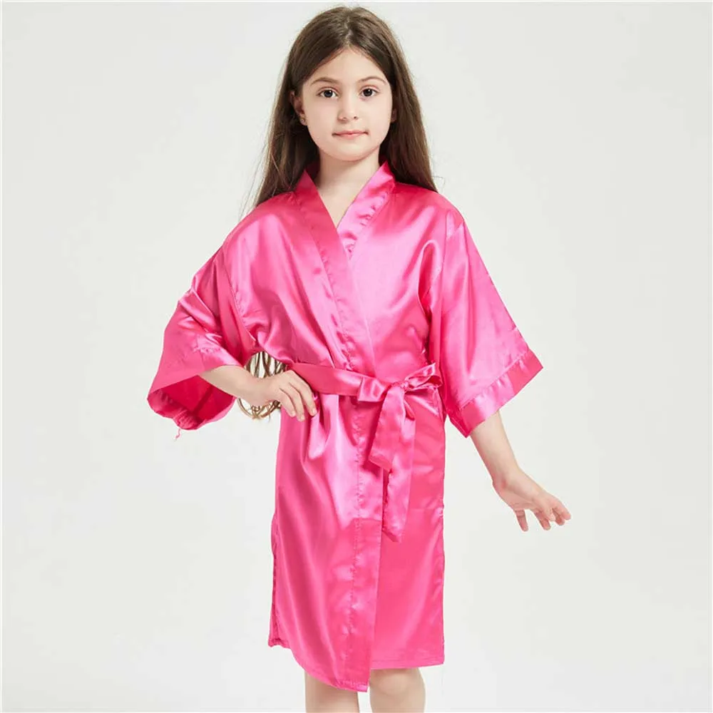 12 Colors Satin Robes for Girls Baby Kids Sleepwear Red White Pink Kimono For Spa Wedding Party Girls Nightgowns Summer BathRobe