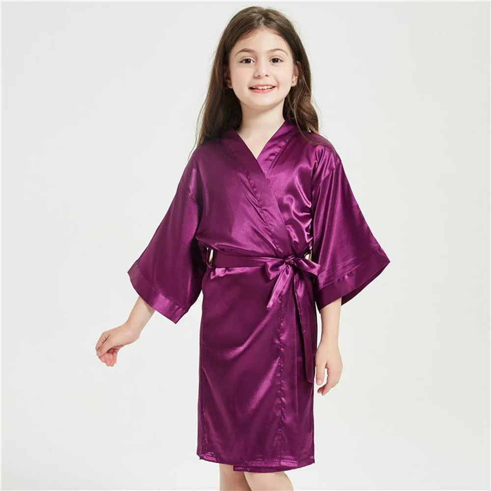 12 Colors Satin Robes for Girls Baby Kids Sleepwear Red White Pink Kimono For Spa Wedding Party Girls Nightgowns Summer BathRobe