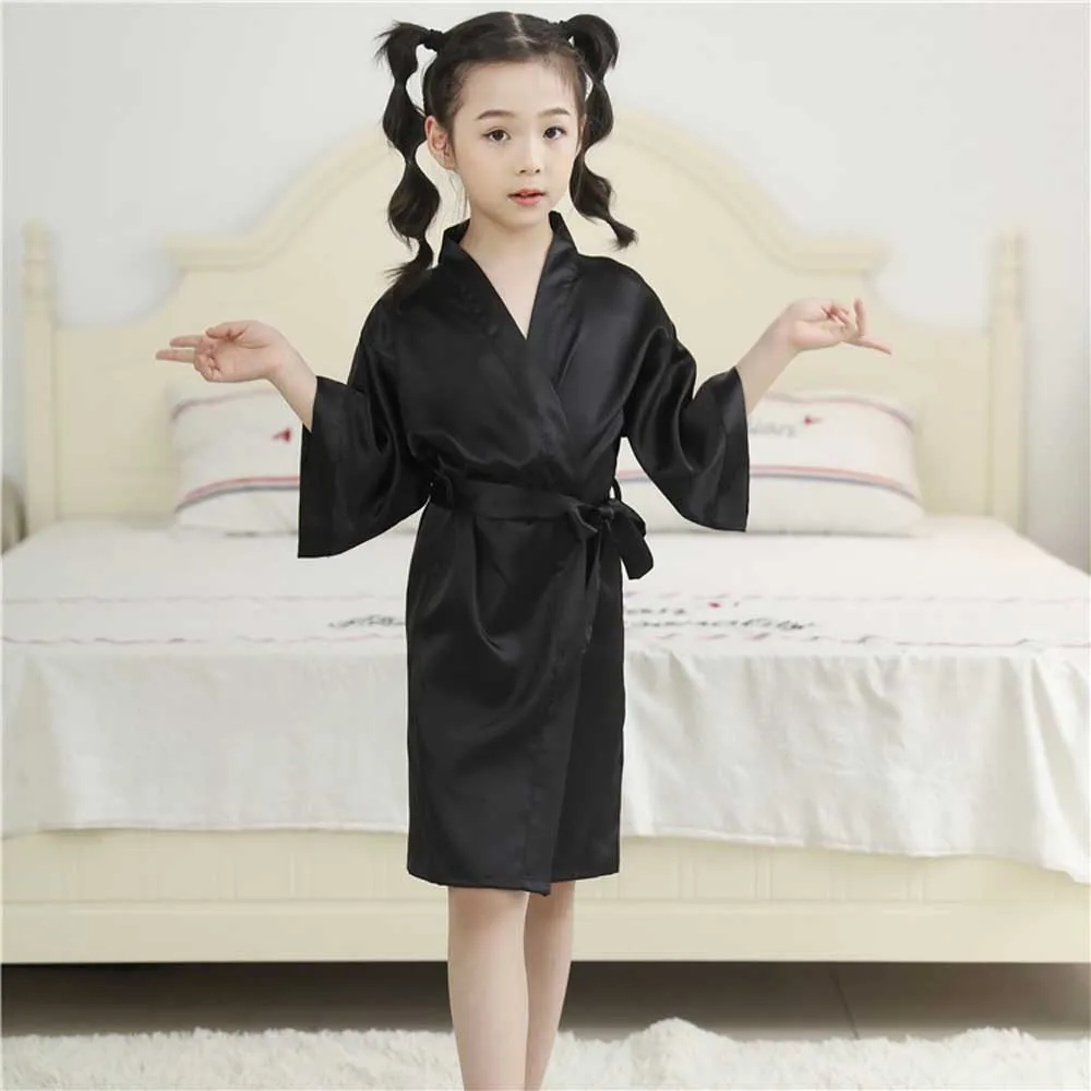 12 Colors Satin Robes for Girls Baby Kids Sleepwear Red White Pink Kimono For Spa Wedding Party Girls Nightgowns Summer BathRobe