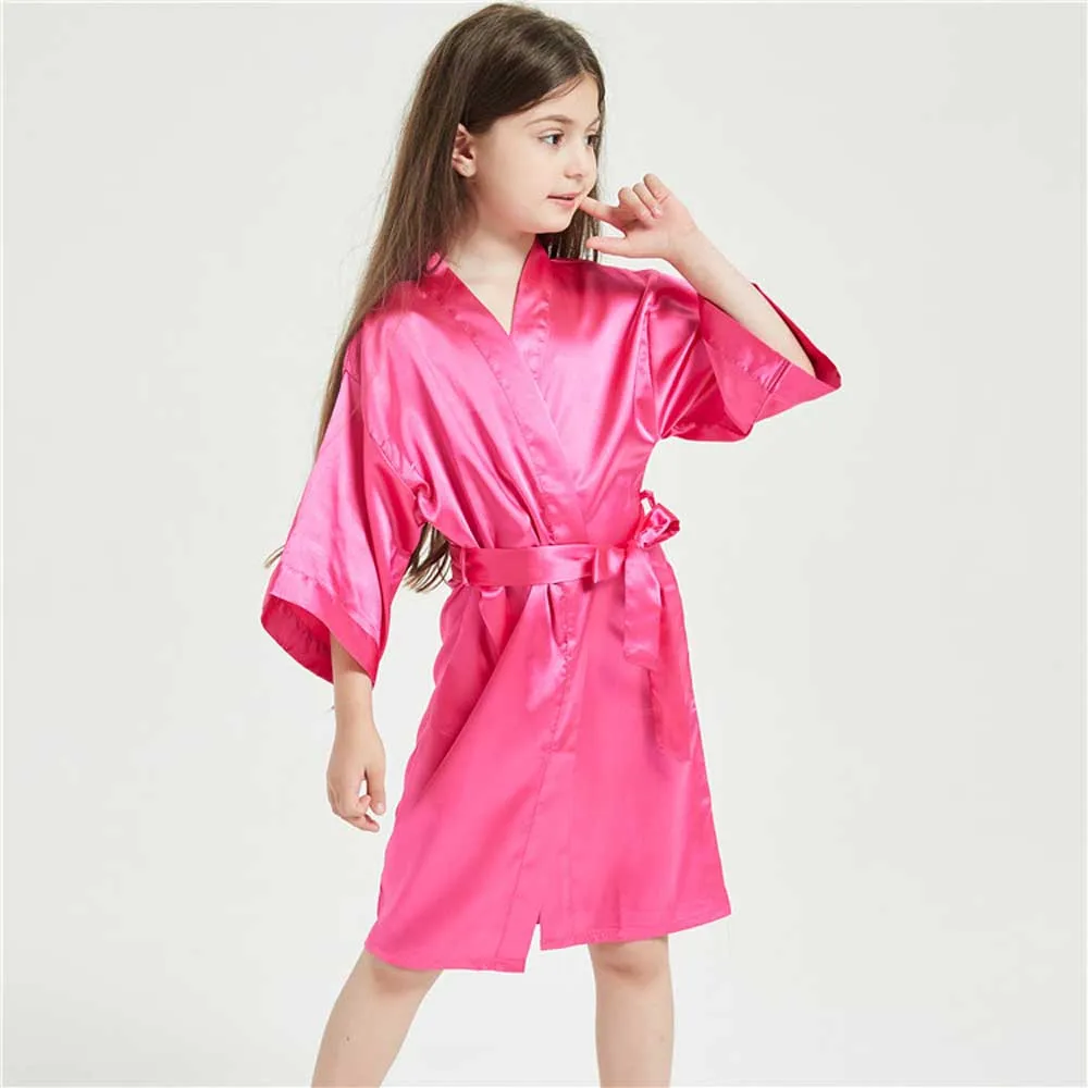 12 Colors Satin Robes for Girls Baby Kids Sleepwear Red White Pink Kimono For Spa Wedding Party Girls Nightgowns Summer BathRobe
