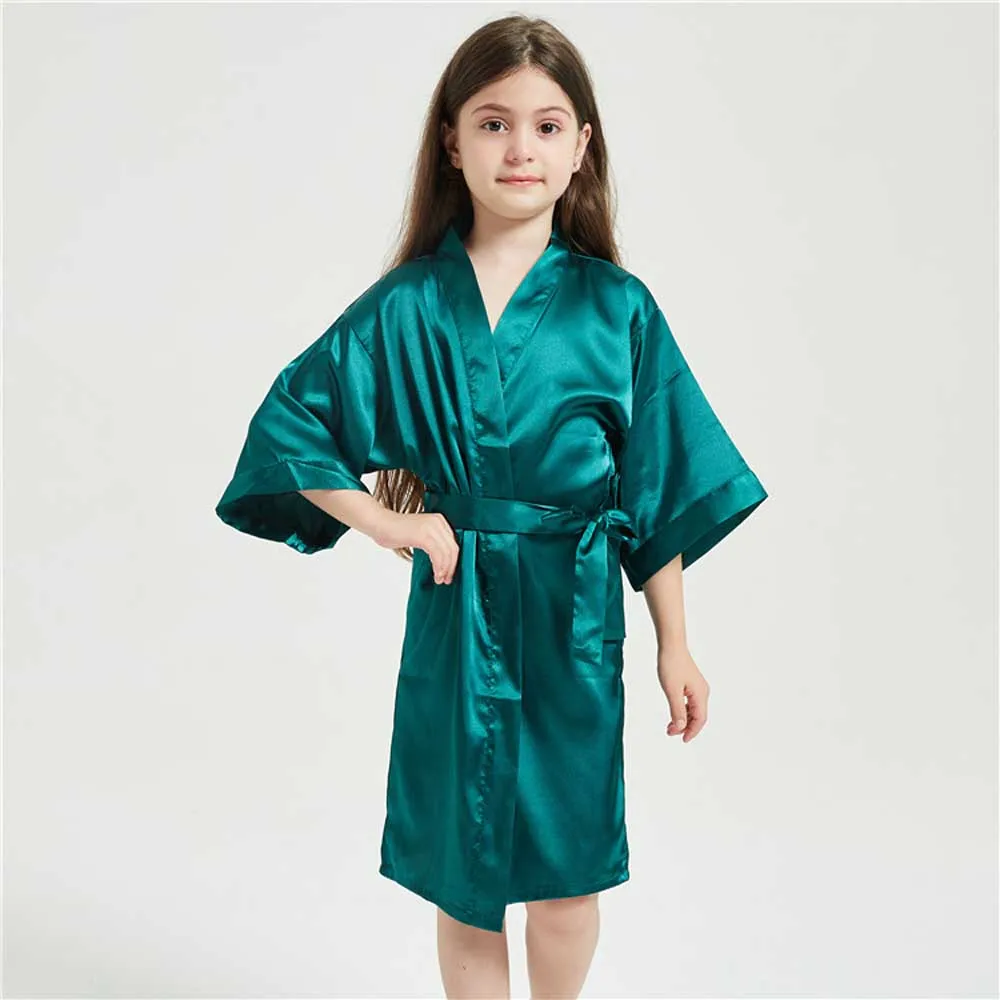 12 Colors Satin Robes for Girls Baby Kids Sleepwear Red White Pink Kimono For Spa Wedding Party Girls Nightgowns Summer BathRobe