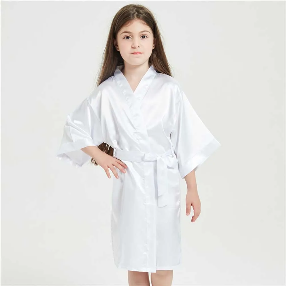 12 Colors Satin Robes for Girls Baby Kids Sleepwear Red White Pink Kimono For Spa Wedding Party Girls Nightgowns Summer BathRobe