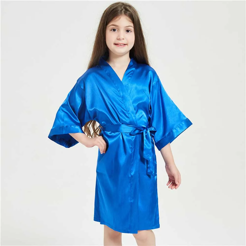 12 Colors Satin Robes for Girls Baby Kids Sleepwear Red White Pink Kimono For Spa Wedding Party Girls Nightgowns Summer BathRobe