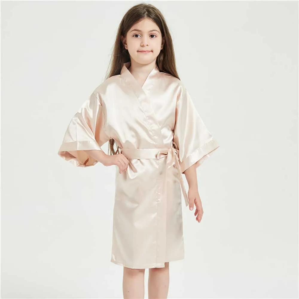12 Colors Satin Robes for Girls Baby Kids Sleepwear Red White Pink Kimono For Spa Wedding Party Girls Nightgowns Summer BathRobe