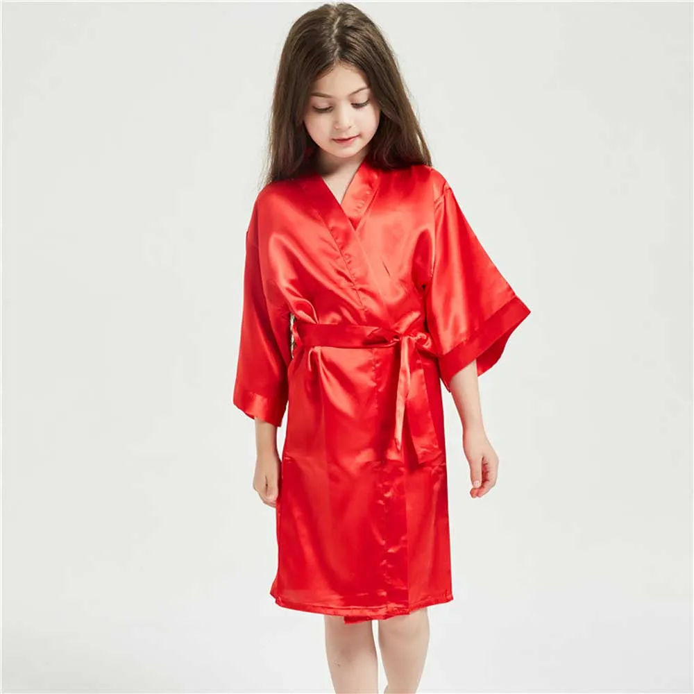 12 Colors Satin Robes for Girls Baby Kids Sleepwear Red White Pink Kimono For Spa Wedding Party Girls Nightgowns Summer BathRobe