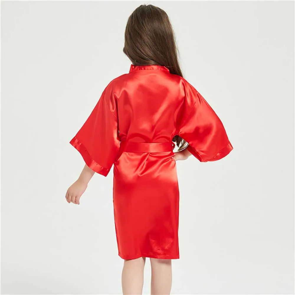 12 Colors Satin Robes for Girls Baby Kids Sleepwear Red White Pink Kimono For Spa Wedding Party Girls Nightgowns Summer BathRobe