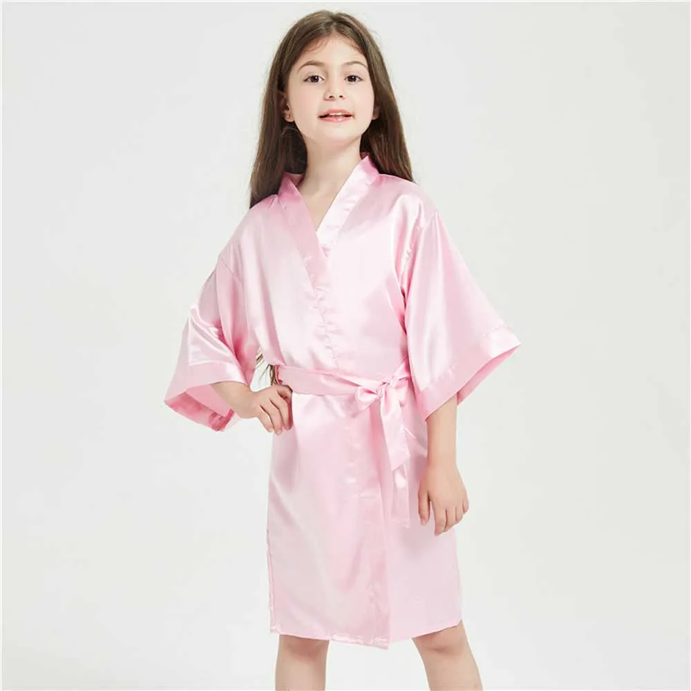 12 Colors Satin Robes for Girls Baby Kids Sleepwear Red White Pink Kimono For Spa Wedding Party Girls Nightgowns Summer BathRobe
