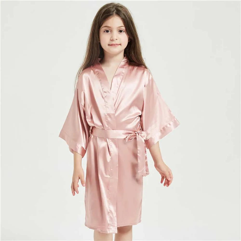 12 Colors Satin Robes for Girls Baby Kids Sleepwear Red White Pink Kimono For Spa Wedding Party Girls Nightgowns Summer BathRobe