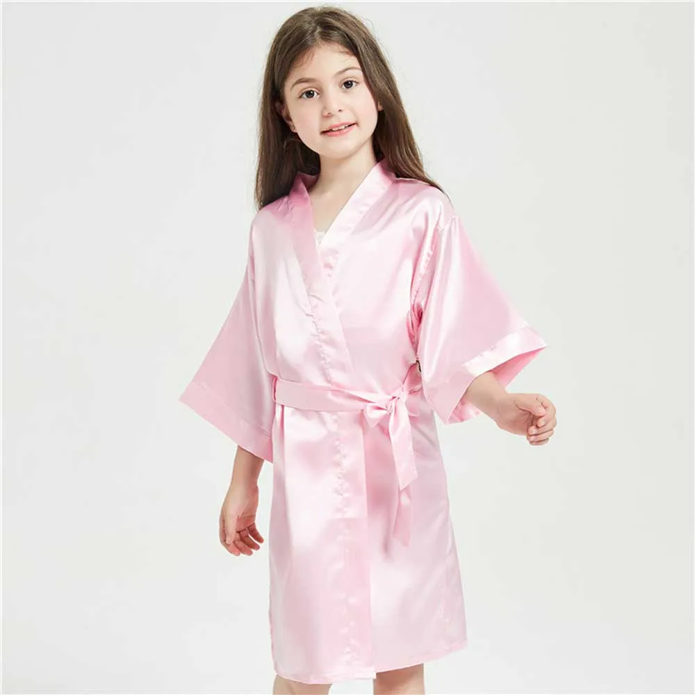 12 Colors Satin Robes for Girls Baby Kids Sleepwear Red White Pink Kimono For Spa Wedding Party Girls Nightgowns Summer BathRobe