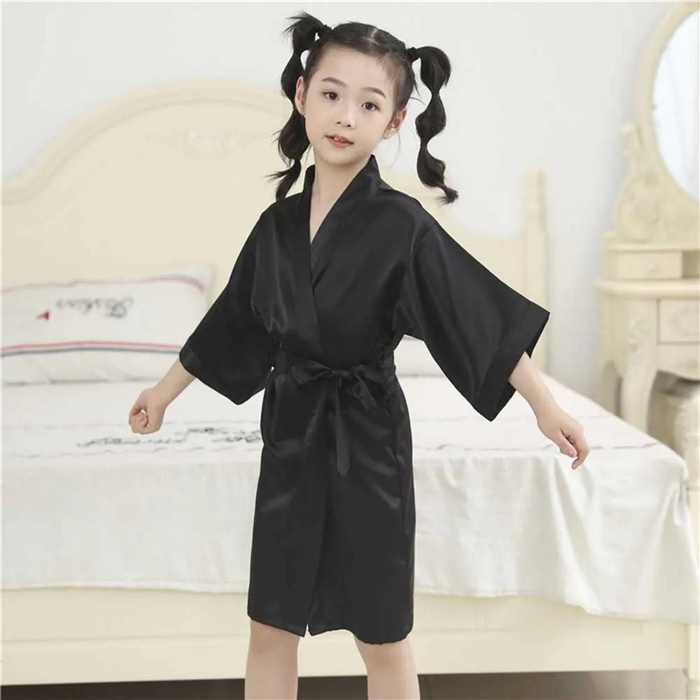 12 Colors Satin Robes for Girls Baby Kids Sleepwear Red White Pink Kimono For Spa Wedding Party Girls Nightgowns Summer BathRobe