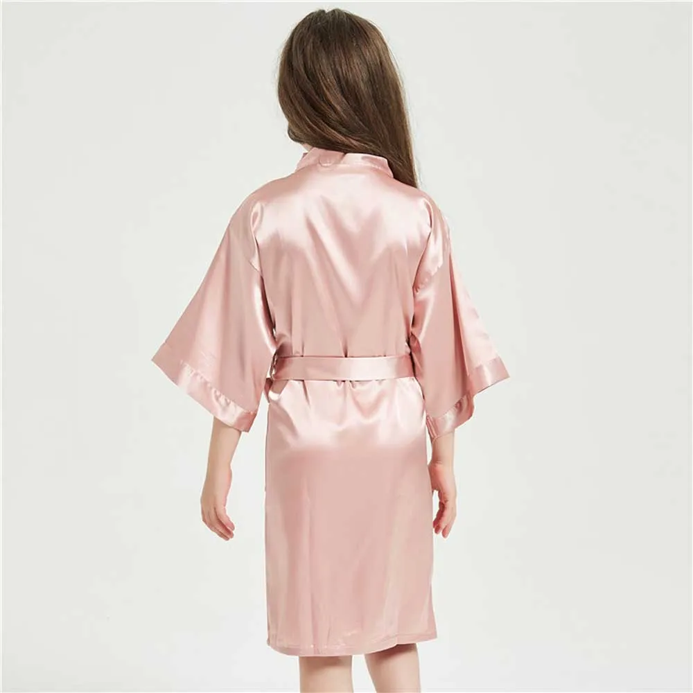 12 Colors Satin Robes for Girls Baby Kids Sleepwear Red White Pink Kimono For Spa Wedding Party Girls Nightgowns Summer BathRobe