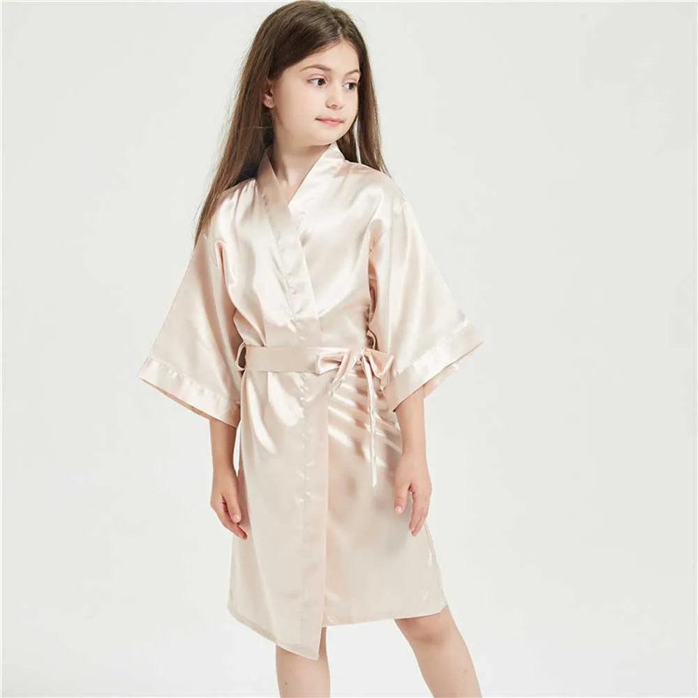 12 Colors Satin Robes for Girls Baby Kids Sleepwear Red White Pink Kimono For Spa Wedding Party Girls Nightgowns Summer BathRobe