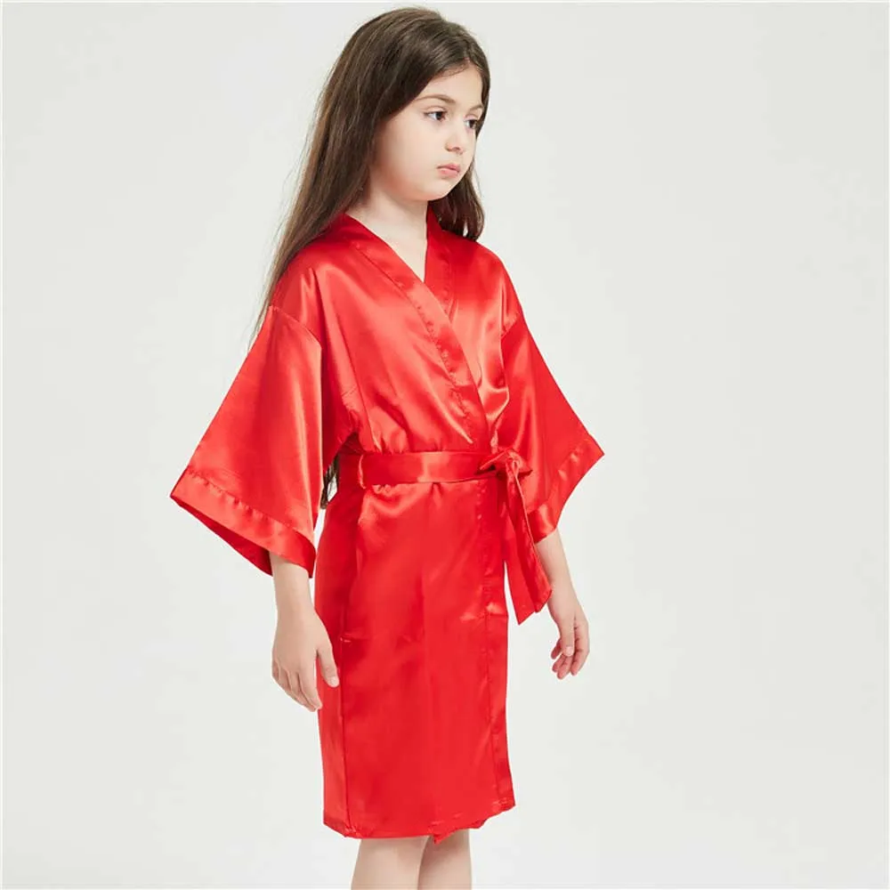 12 Colors Satin Robes for Girls Baby Kids Sleepwear Red White Pink Kimono For Spa Wedding Party Girls Nightgowns Summer BathRobe