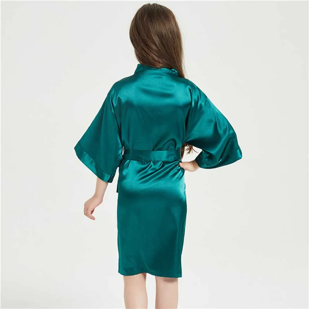 12 Colors Satin Robes for Girls Baby Kids Sleepwear Red White Pink Kimono For Spa Wedding Party Girls Nightgowns Summer BathRobe