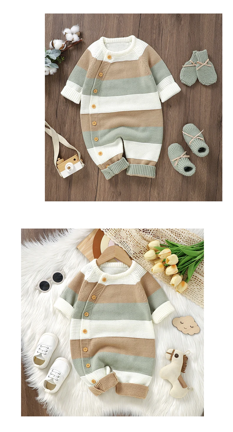 Winter Baby Rompers Clothes Autumn Full Sleeves Newborn Boys Girls Sweaters Jumpsuits Knitted Spring Outwear Infant Outfit 0-18m