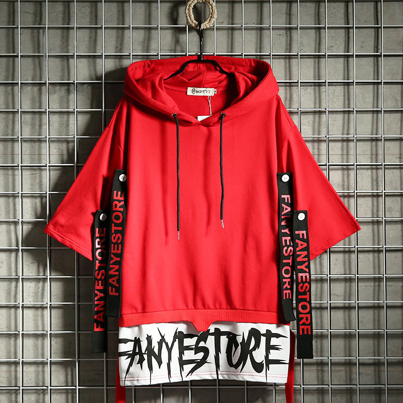Autumn Men's Casual Hoodie Sweatshirt Techwear Hip Hop Harajuku Style with Ribbons Patchwork Japanese Streetwear Darkwear