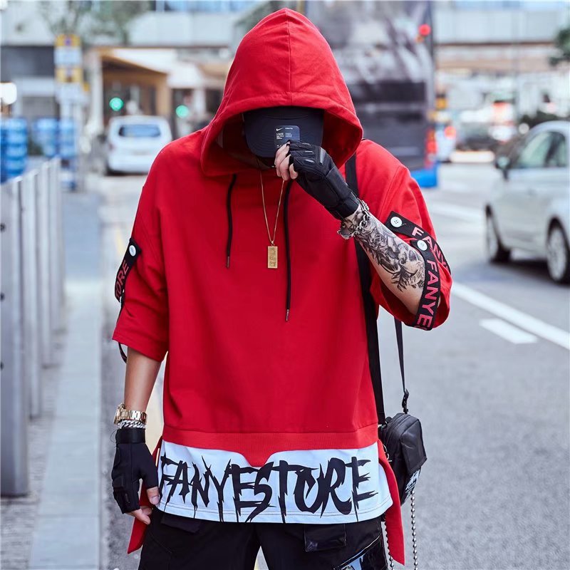 Autumn Men's Casual Hoodie Sweatshirt Techwear Hip Hop Harajuku Style with Ribbons Patchwork Japanese Streetwear Darkwear