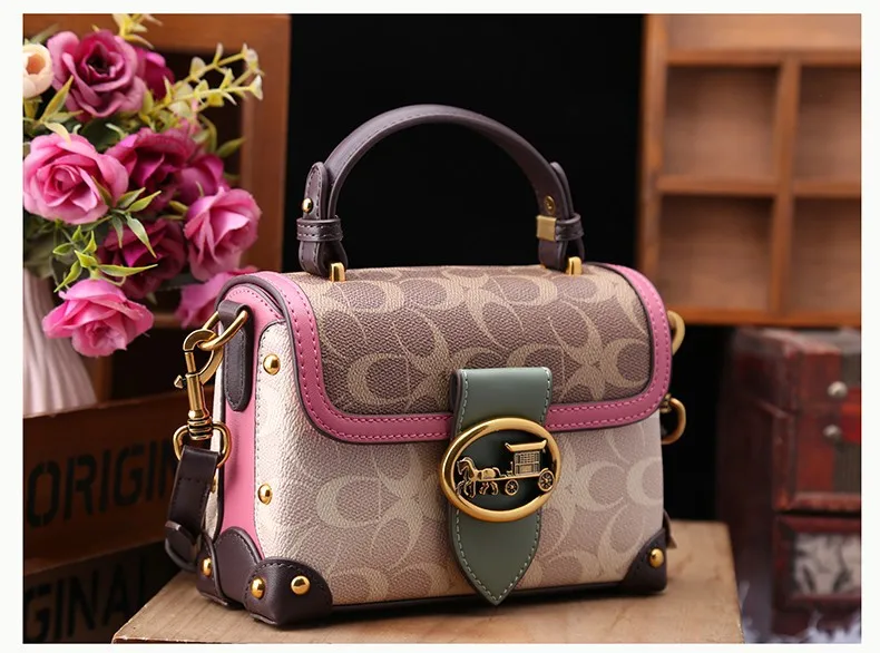 New minimalist and fashionable small handbag, contrasting color women's bag, high-end carriage crossbody bag, portable box bag