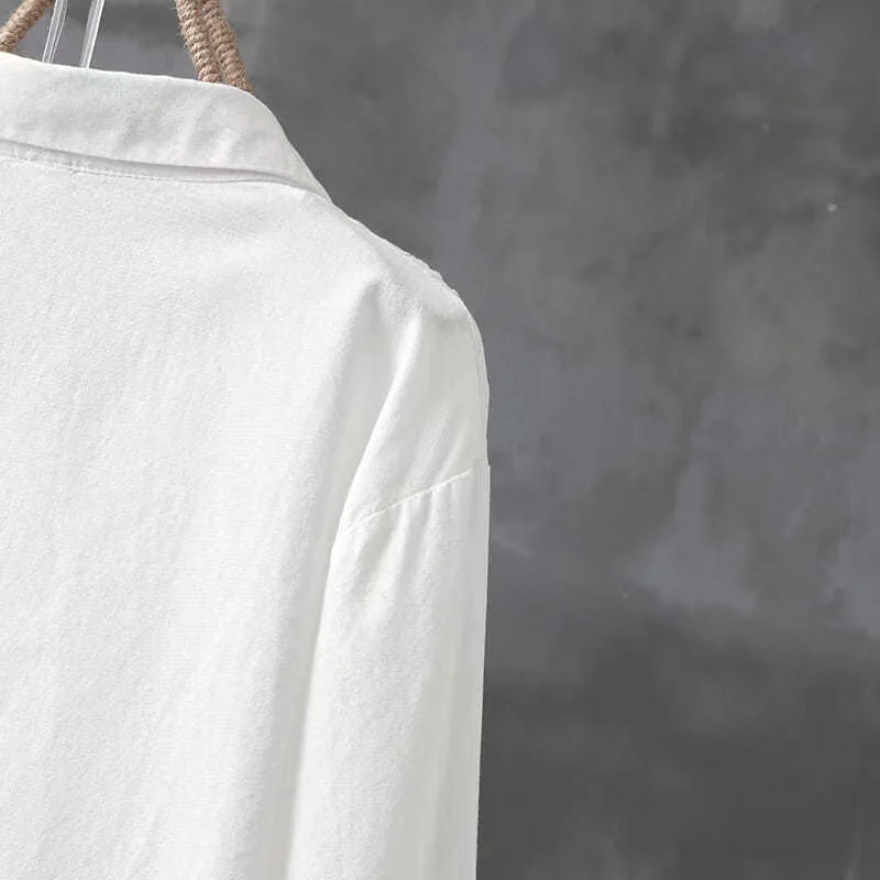 Cotton White Embroidered Long Sleeve Tops Women Shirt New 2024 lapels Buttons Casual Fashion Wild Blouse Female Clothes