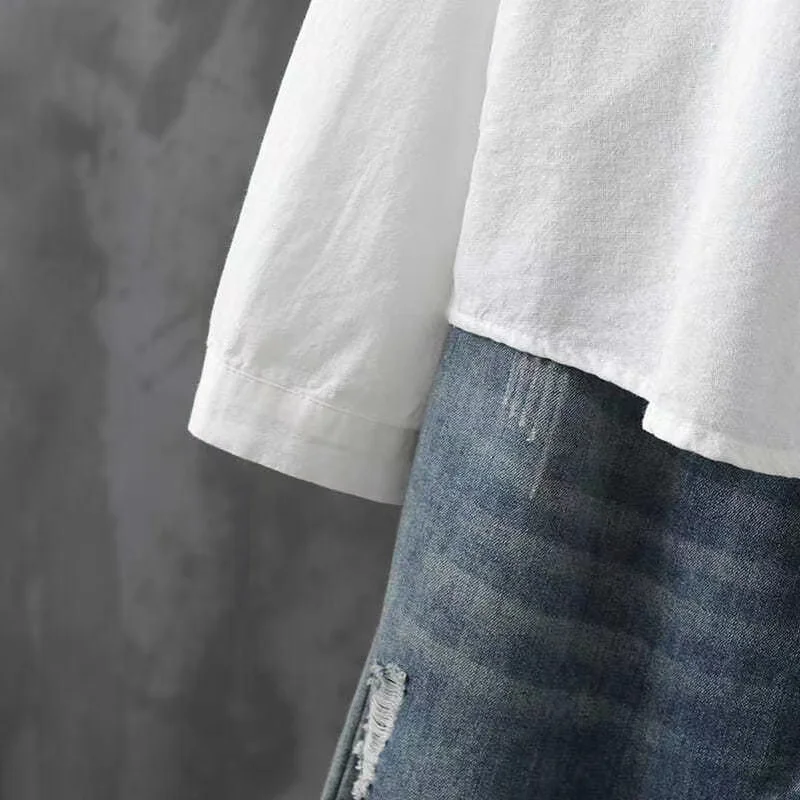 Cotton White Embroidered Long Sleeve Tops Women Shirt New 2024 lapels Buttons Casual Fashion Wild Blouse Female Clothes