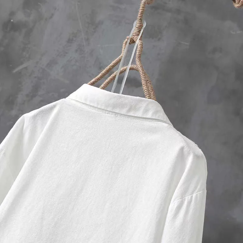 Cotton White Embroidered Long Sleeve Tops Women Shirt New 2024 lapels Buttons Casual Fashion Wild Blouse Female Clothes