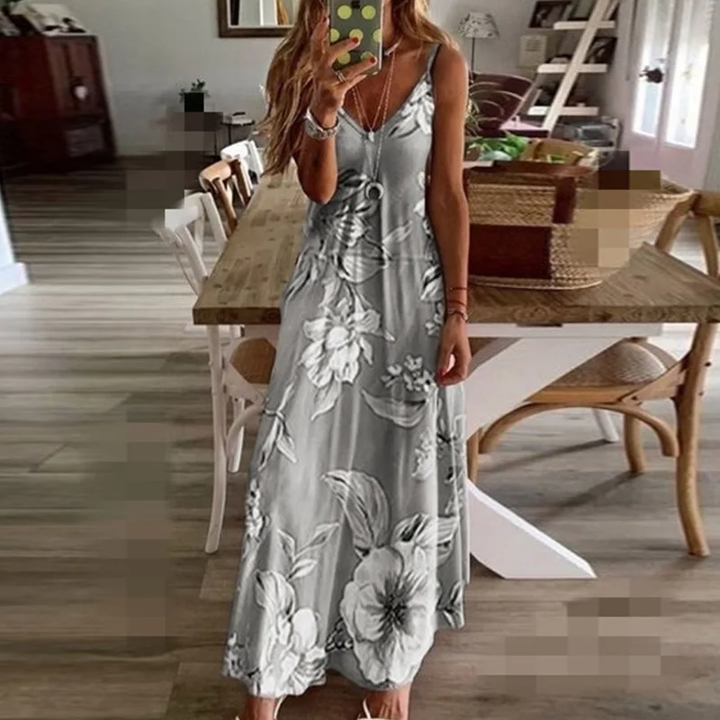 Hot Summer AmazoneBayNew Women's Clothing Sexy Low Cut Printed Floral Strap Dress