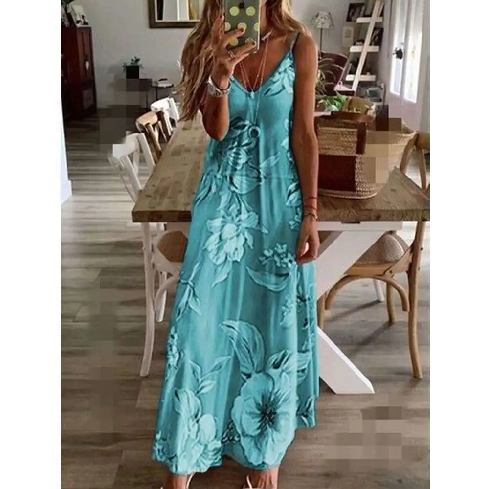 Hot Summer AmazoneBayNew Women's Clothing Sexy Low Cut Printed Floral Strap Dress