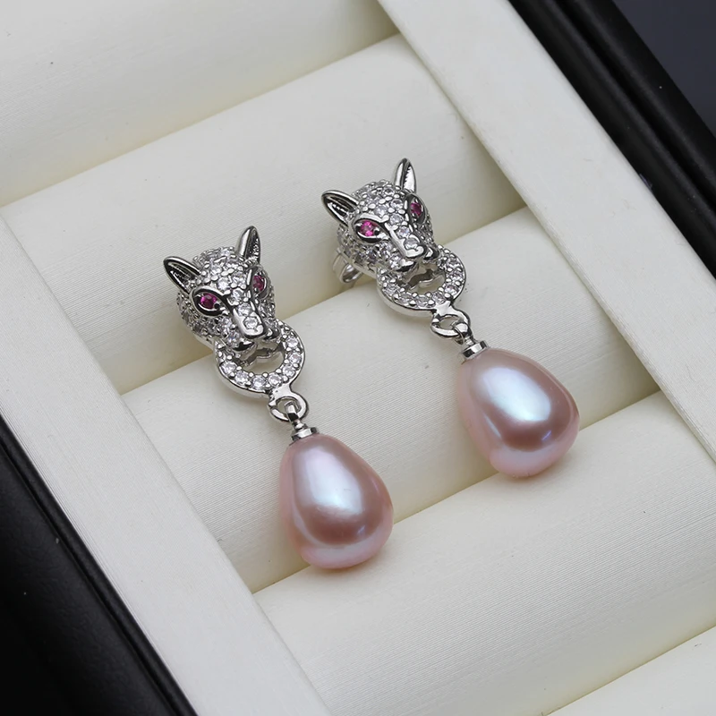 Real Natural Freshwater Pearl Earrings Woman,Hanging 925 Sterling Silver Pearl Drop Earring Jewelry Wife Mother Gift White Black
