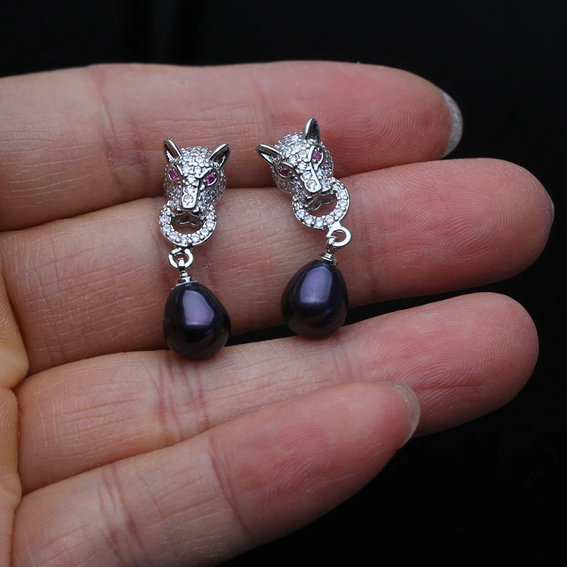 Real Natural Freshwater Pearl Earrings Woman,Hanging 925 Sterling Silver Pearl Drop Earring Jewelry Wife Mother Gift White Black